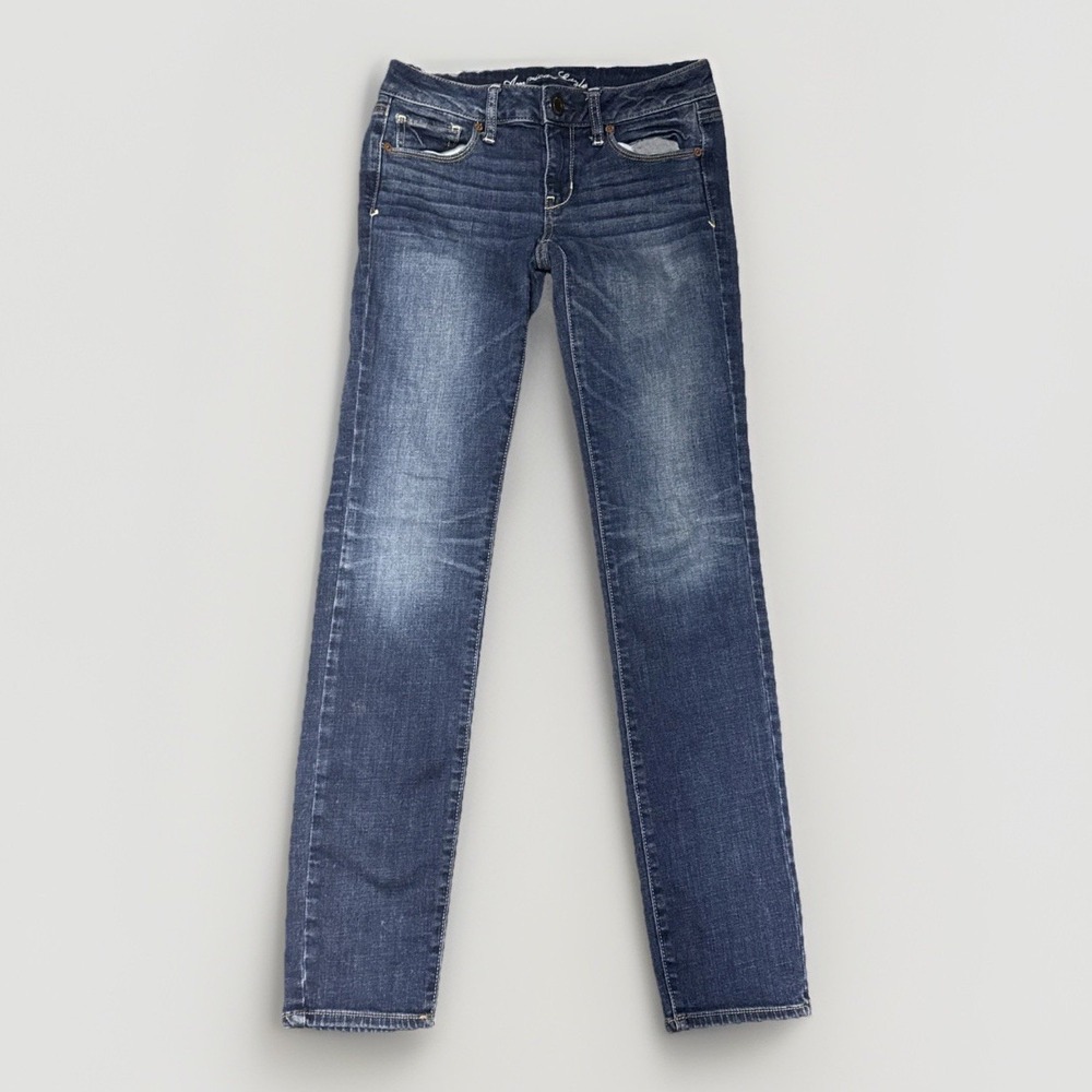 American Eagle Women Medium Wash Super Stretch Skinny Leg Denim Blue Jeans 2 Reg - Picture 1 of 16